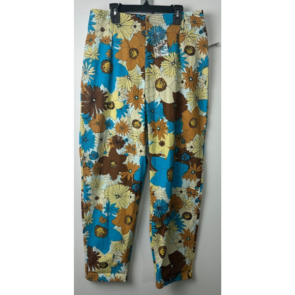 NEW Free People Pants Tessa Tapered Retro 10 High Waist Floral 70s Boho Cttn C10 - Picture 2 of 8
